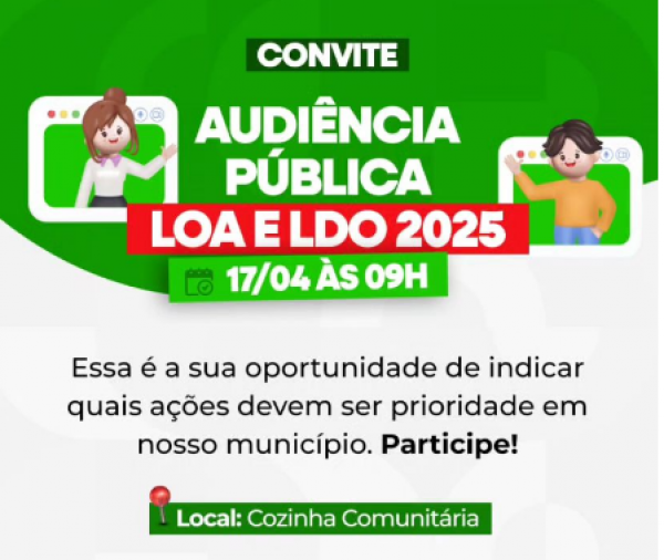 Participe da Audiência Pública sobre a LOA e LDO 2025 em Areia Branca